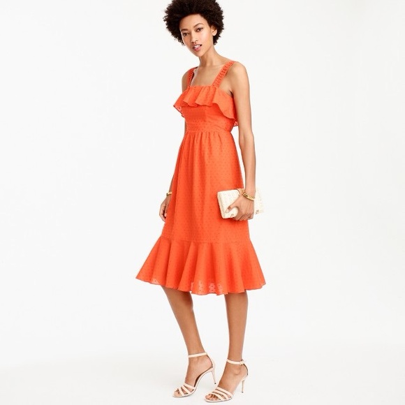 J. Crew Dresses & Skirts - J. Crew Women’s Orange Eyelet Ruffle Midi Dress Size 8 Tall Sleeveless Summer